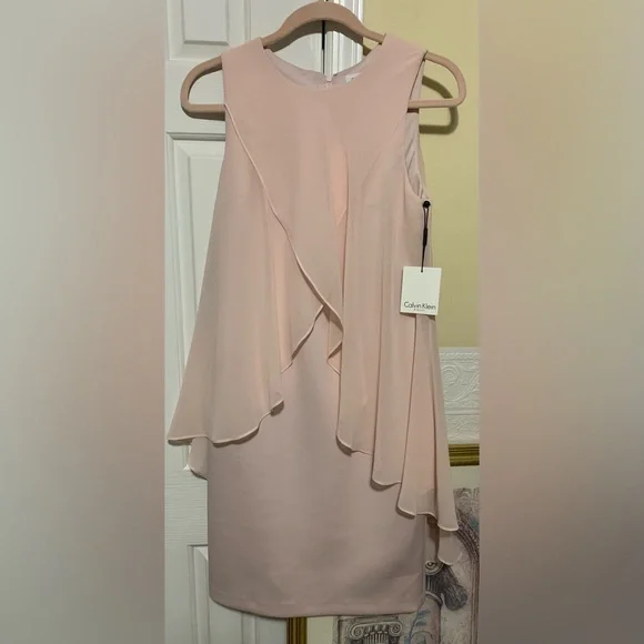 Calvin Klein Chiffon Popover Midi Dress Pale Pink Women’s Size 6 NEW - Picture 9 of 11